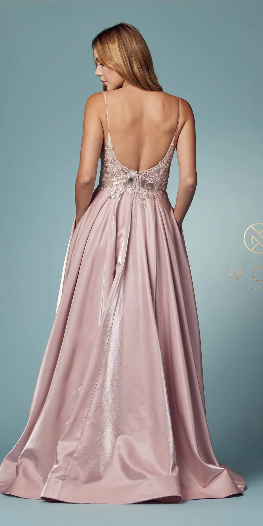 Nox Anabel E1004 Long A-Line Iridescent Formal Gown