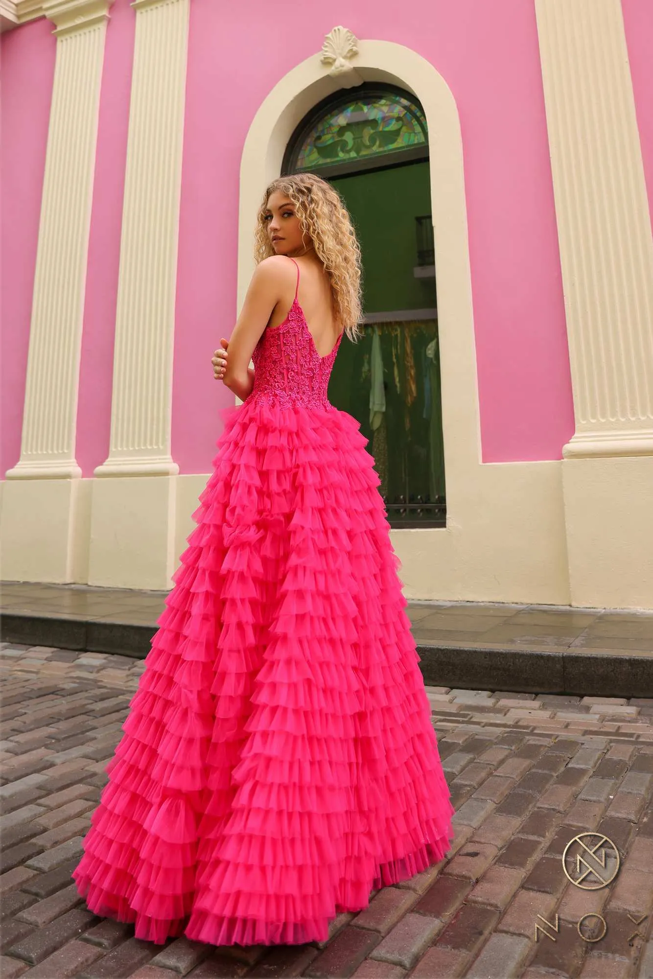 Nox Anabel P1398 Long Sleeveless Ruffled Tiered Skirt A-Line Ballgown