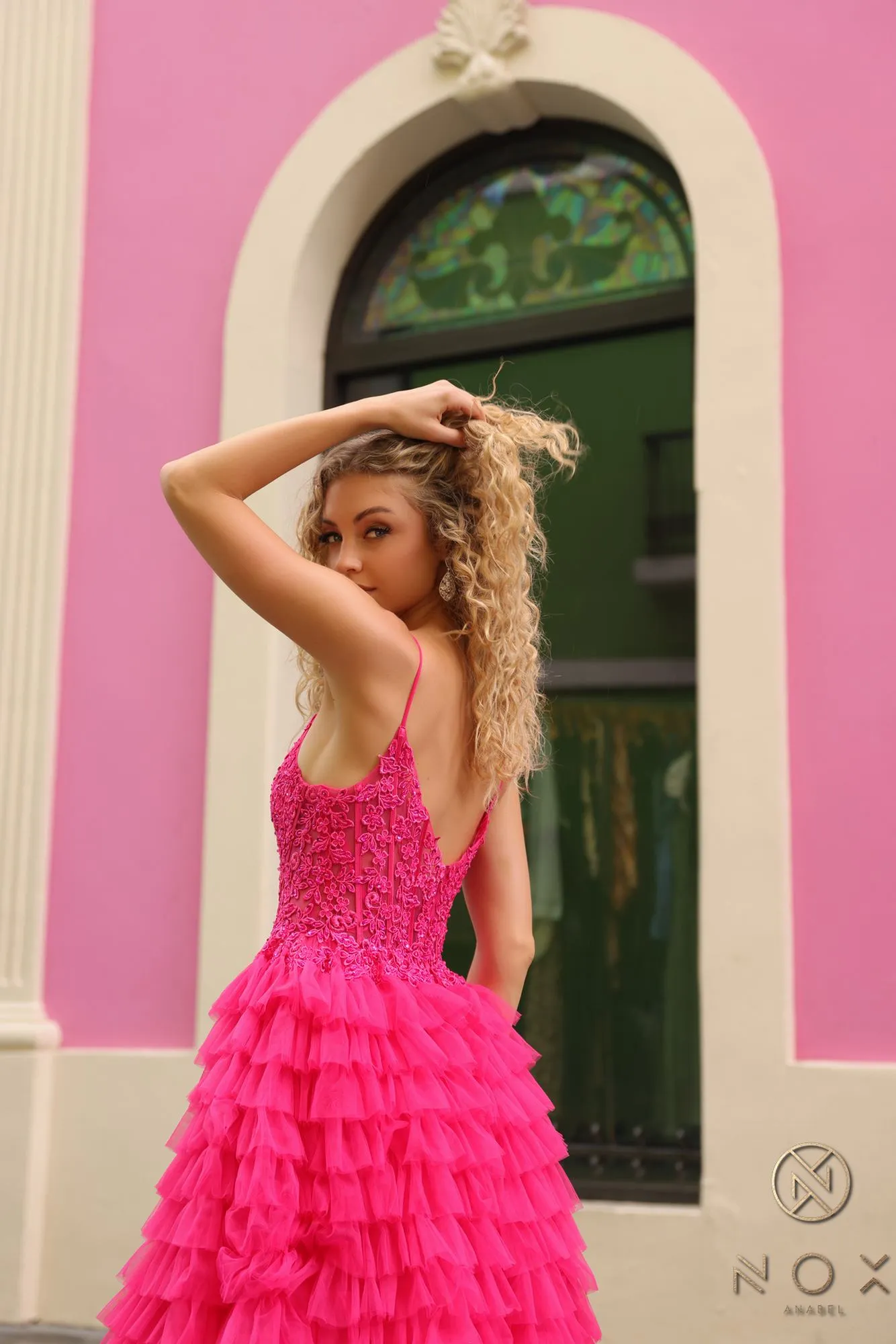 Nox Anabel P1398 Long Sleeveless Ruffled Tiered Skirt A-Line Ballgown