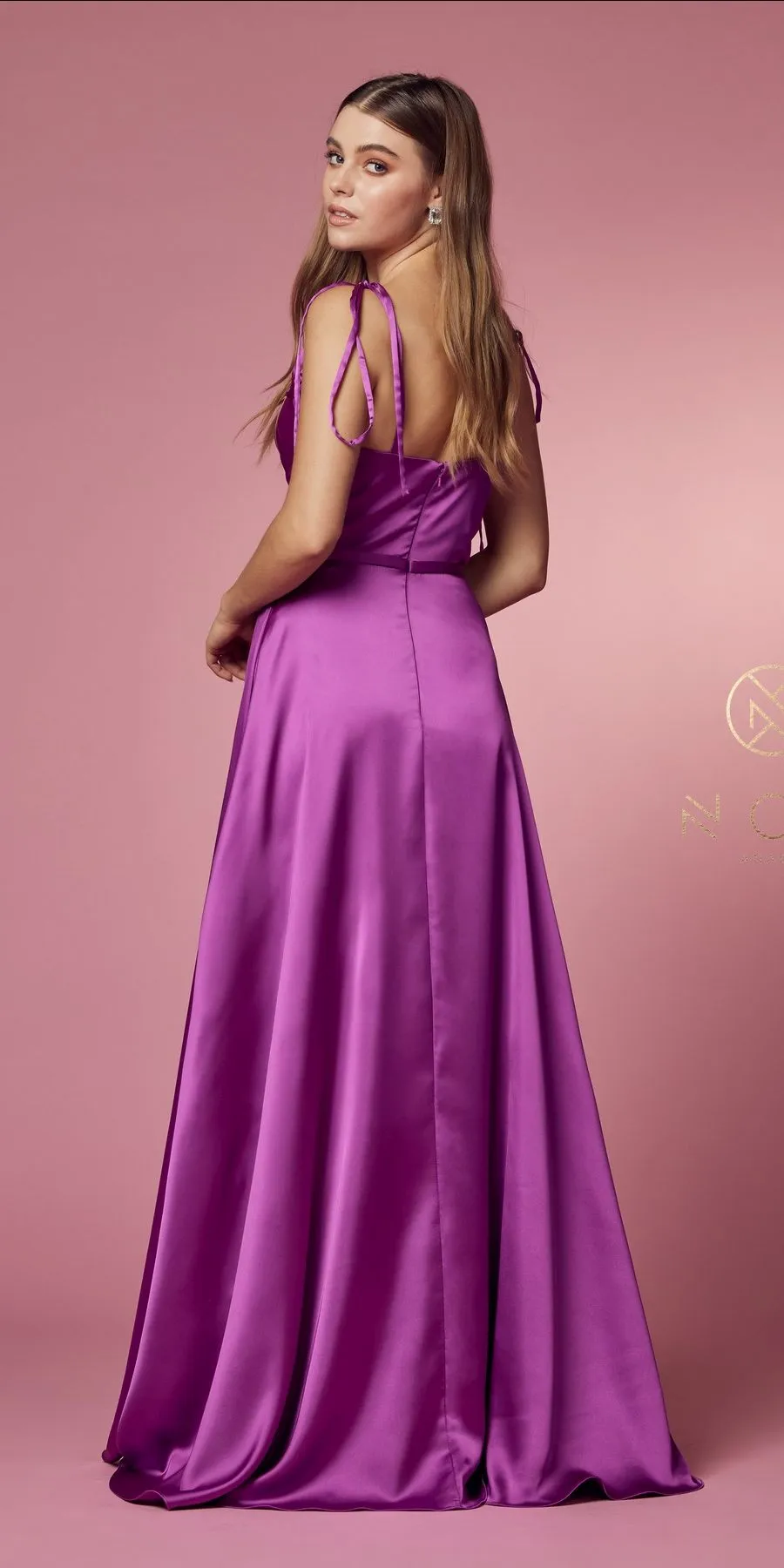 Nox Anabel R1029 Satin Floor Length Formal Dress with Slit