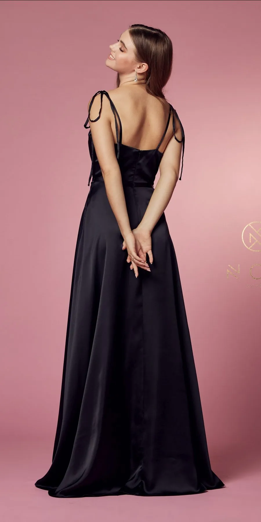 Nox Anabel R1029 Satin Floor Length Formal Dress with Slit