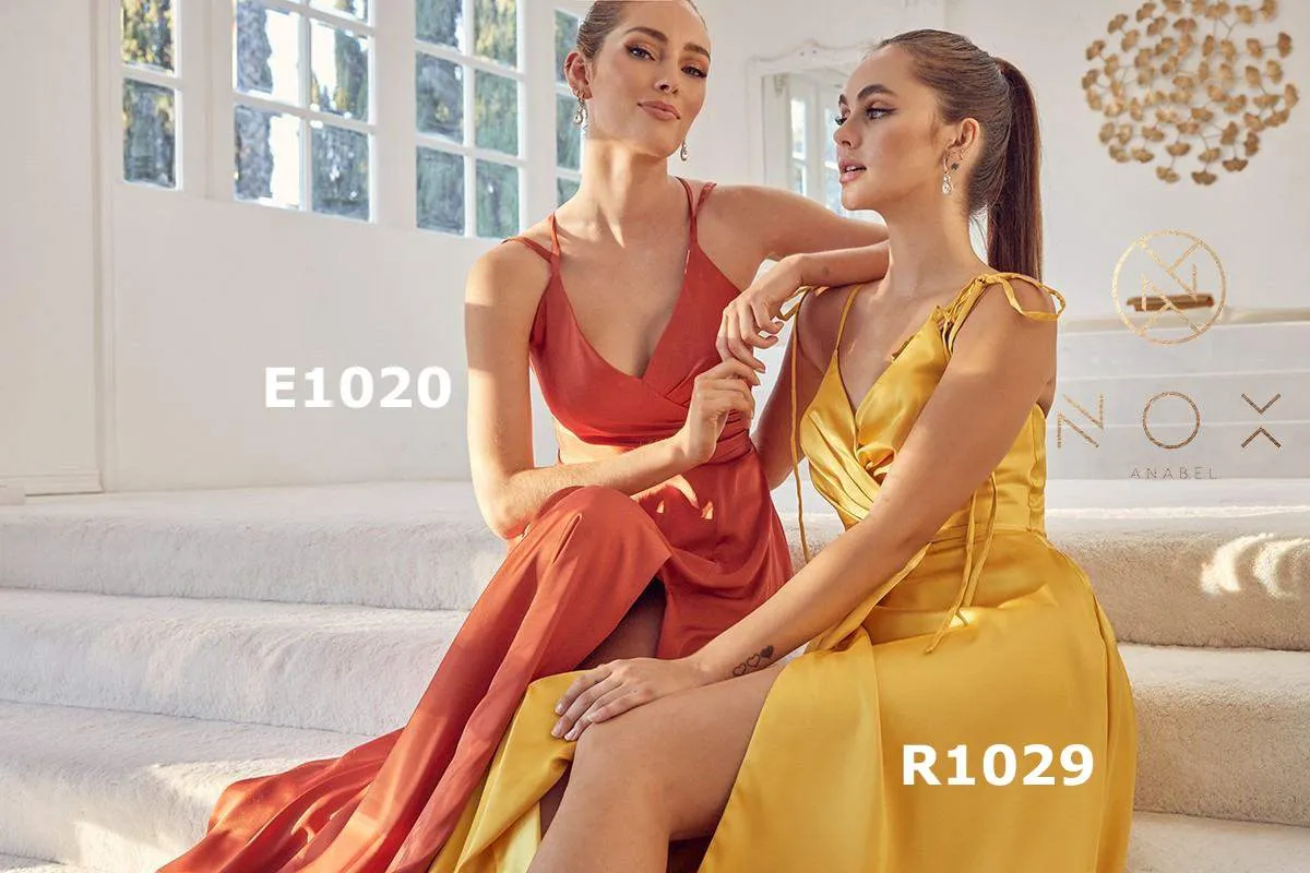 Nox Anabel R1029 Satin Floor Length Formal Dress with Slit