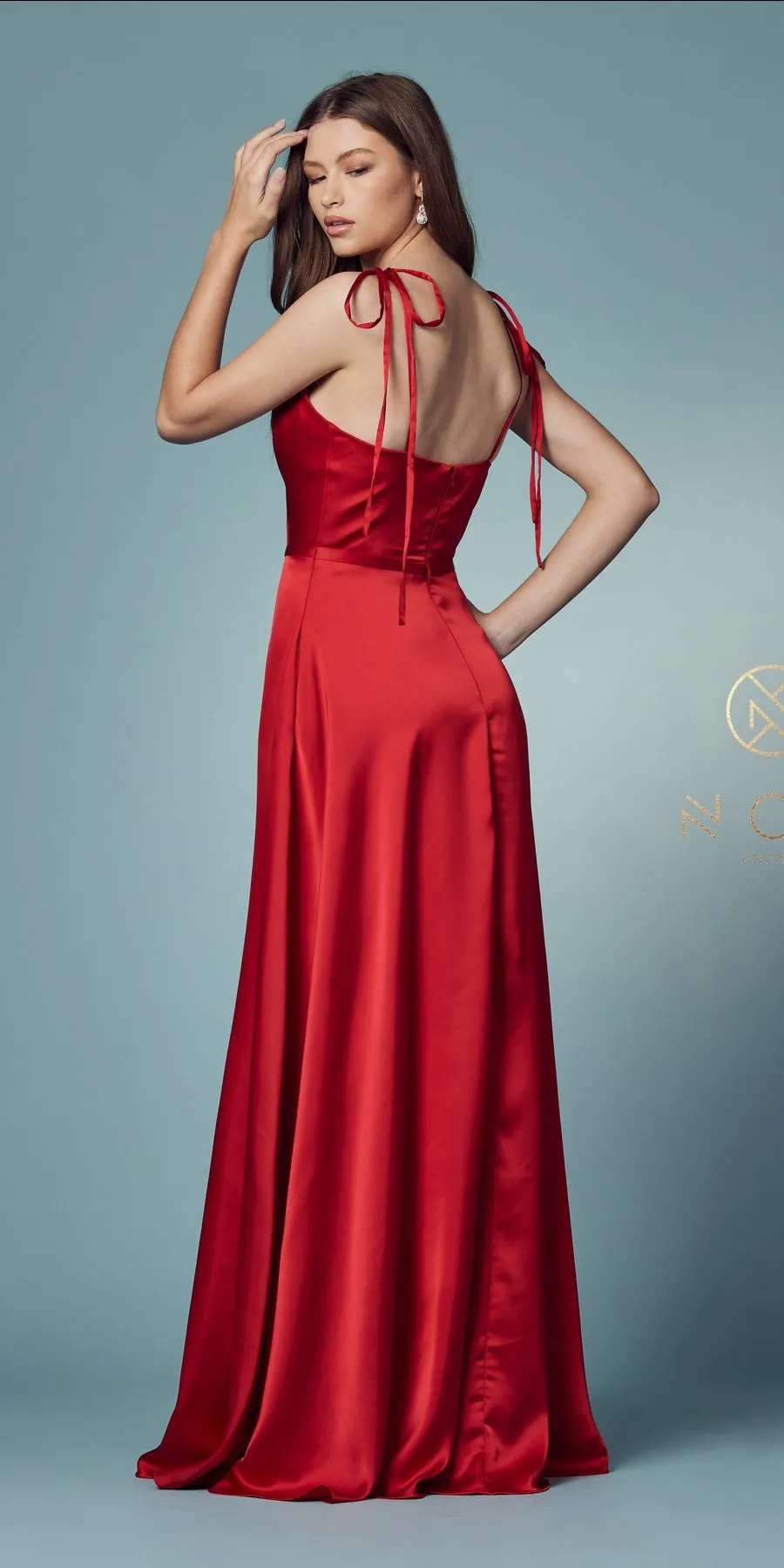 Nox Anabel R1029 Satin Floor Length Formal Dress with Slit