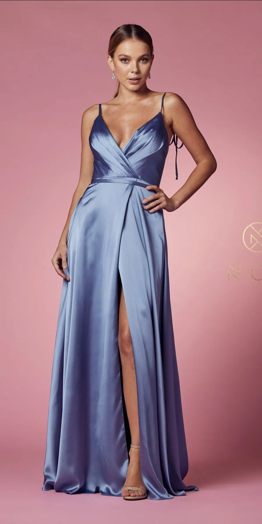 Nox Anabel R1029 Satin Floor Length Formal Dress with Slit