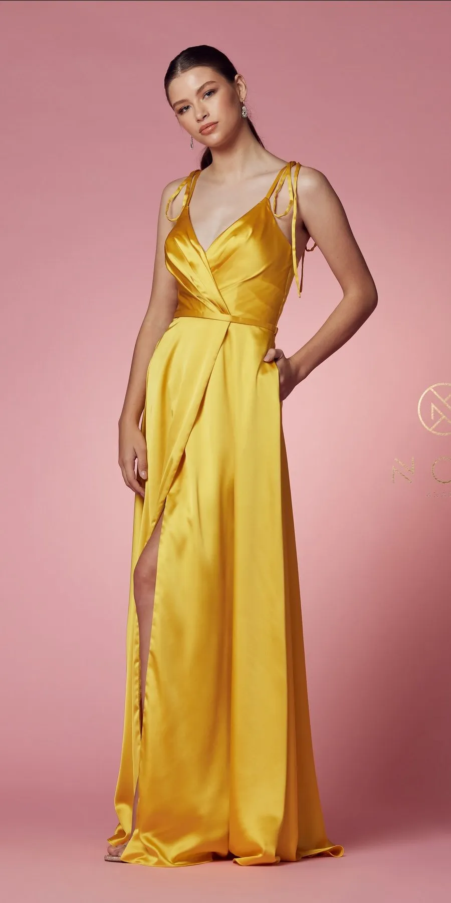 Nox Anabel R1029 Satin Floor Length Formal Dress with Slit