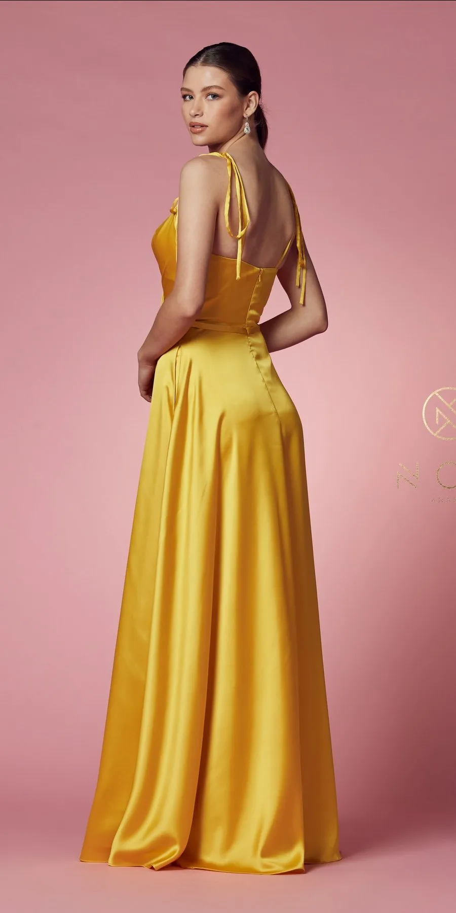 Nox Anabel R1029 Satin Floor Length Formal Dress with Slit