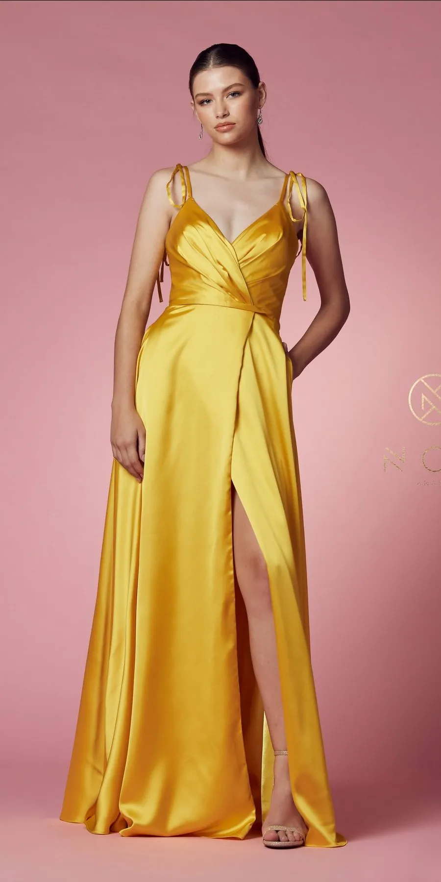 Nox Anabel R1029 Satin Floor Length Formal Dress with Slit