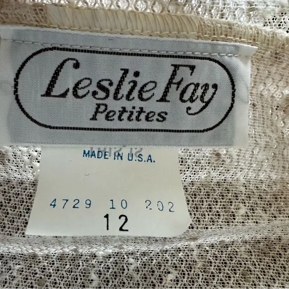 NWT 70s Leslie Fay Petites Sheer Ivory Crocheted Top &amp; Skirt - Women 12 -Cottage