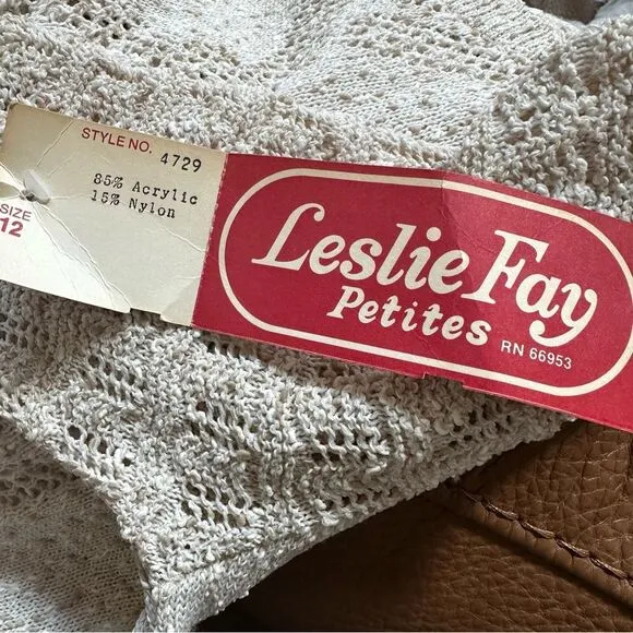 NWT 70s Leslie Fay Petites Sheer Ivory Crocheted Top &amp; Skirt - Women 12 -Cottage