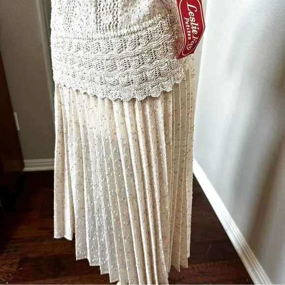 NWT 70s Leslie Fay Petites Sheer Ivory Crocheted Top &amp; Skirt - Women 12 -Cottage