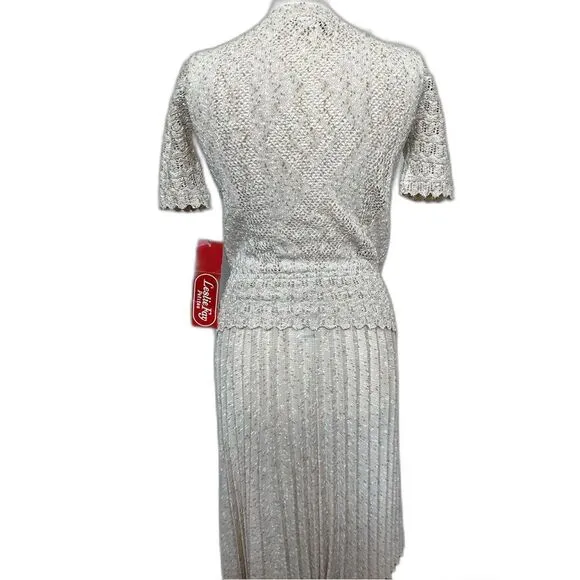 NWT 70s Leslie Fay Petites Sheer Ivory Crocheted Top &amp; Skirt - Women 12 -Cottage