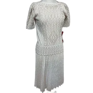 NWT 70s Leslie Fay Petites Sheer Ivory Crocheted Top &amp; Skirt - Women 12 -Cottage