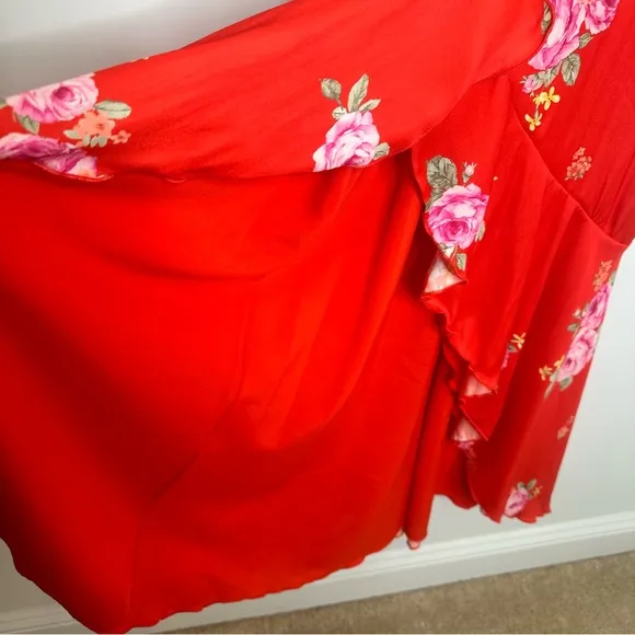 NWT Altar’d State Red Floral Faux Wrap Midi Dress