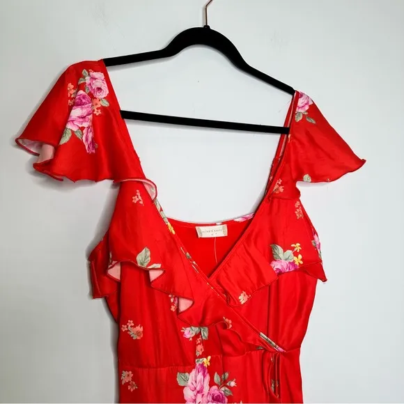 NWT Altar’d State Red Floral Faux Wrap Midi Dress