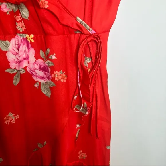 NWT Altar’d State Red Floral Faux Wrap Midi Dress