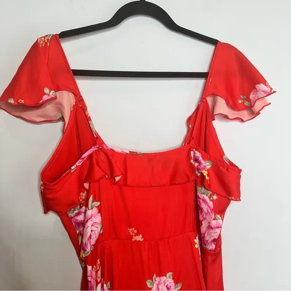 NWT Altar’d State Red Floral Faux Wrap Midi Dress