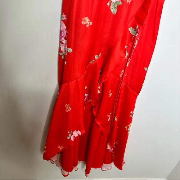 NWT Altar’d State Red Floral Faux Wrap Midi Dress