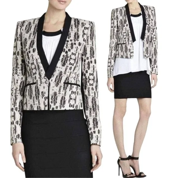 NWT** BCBGMAXAZRIA Guy Print Blazer CroppedBusiness Black/Comb Medium