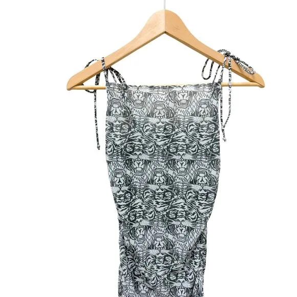 NWT Ed Hardy Snow Tiger Print Sheer Ruched Dress Women’s Size Medium