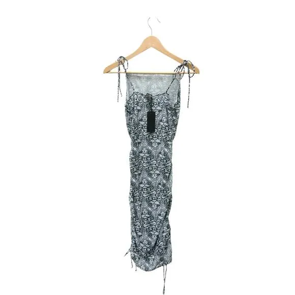 NWT Ed Hardy Snow Tiger Print Sheer Ruched Dress Women’s Size Medium