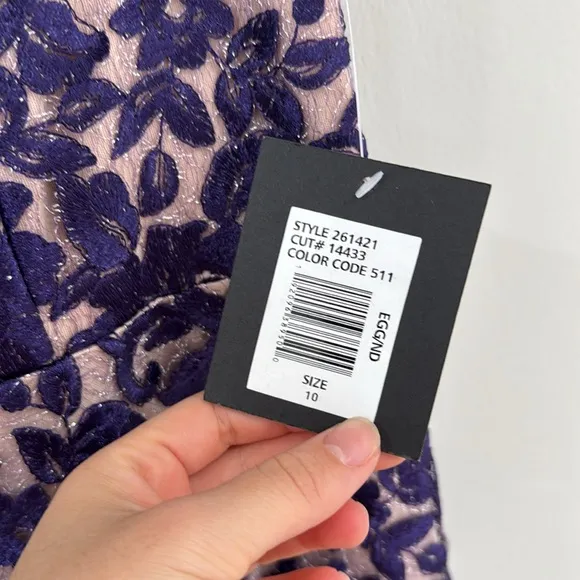 NWT Marina Metallic purple lace cocktail party dress