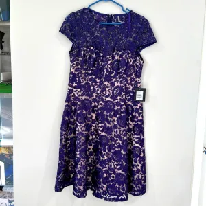 NWT Marina Metallic purple lace cocktail party dress