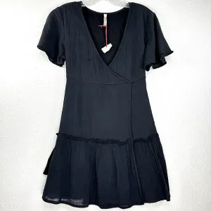 NWT Raga Sienna‎ Mini Faux Wrap Dress Fully Lined Cotton Gauze Black Small