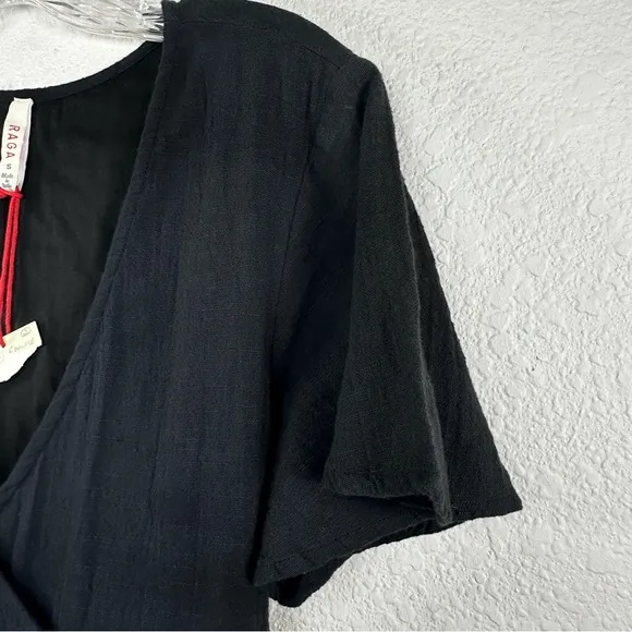 NWT Raga Sienna‎ Mini Faux Wrap Dress Fully Lined Cotton Gauze Black Small