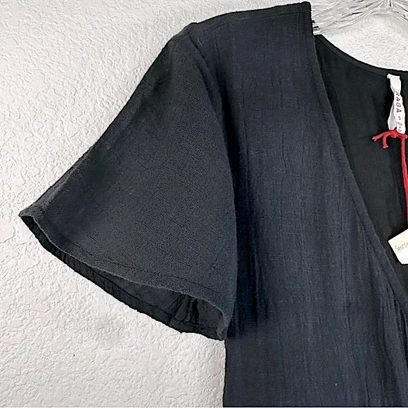 NWT Raga Sienna‎ Mini Faux Wrap Dress Fully Lined Cotton Gauze Black Small