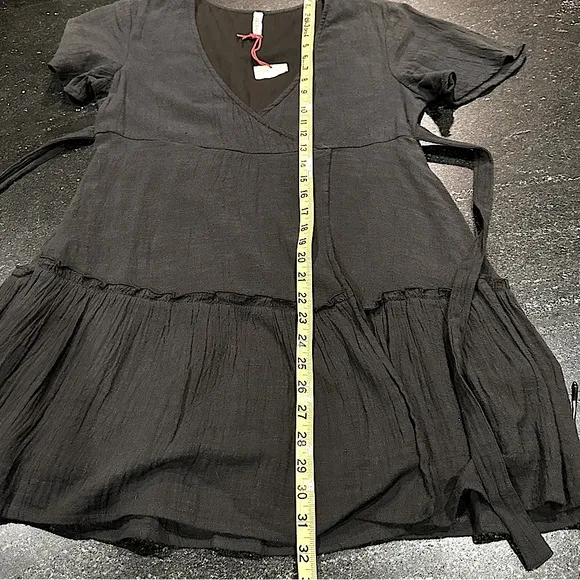 NWT Raga Sienna‎ Mini Faux Wrap Dress Fully Lined Cotton Gauze Black Small