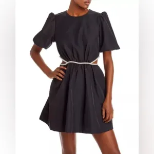 NWT WAYF Puff Sleeve Cut Out Mini Black Dress Sz M