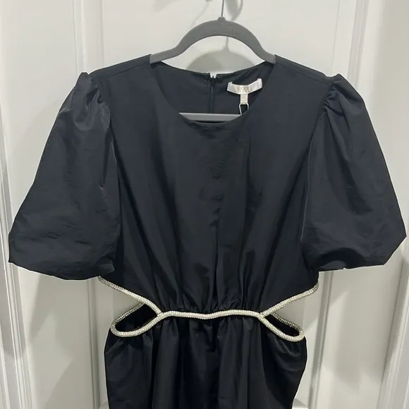 NWT WAYF Puff Sleeve Cut Out Mini Black Dress Sz M