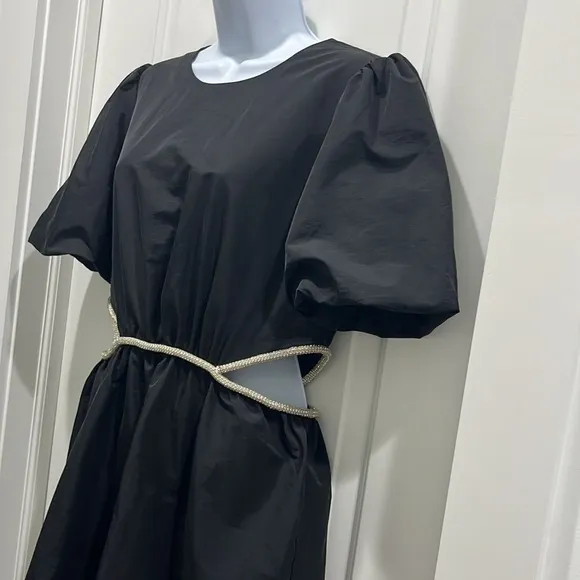 NWT WAYF Puff Sleeve Cut Out Mini Black Dress Sz M