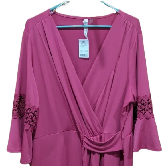 NY COLLECTION pink jersey knit &amp; lace wrap dress plus size NWT sz 2X