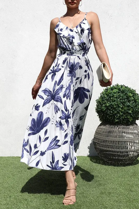 OFF WHITE RUFFLED NECK PLEATED LONG DRESS