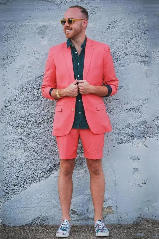 Orange Notched Lapel Men Suit with Short Pants