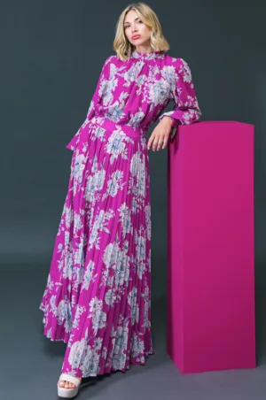 Orchid Floral Pleated Maxi Dress