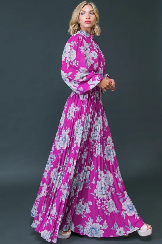 Orchid Floral Pleated Maxi Dress
