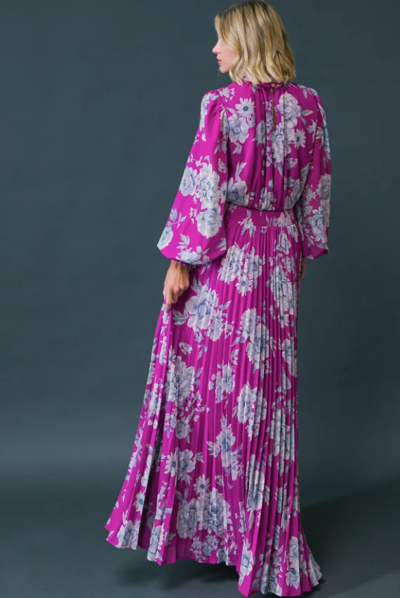 Orchid Floral Pleated Maxi Dress