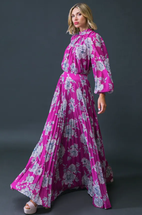 Orchid Floral Pleated Maxi Dress