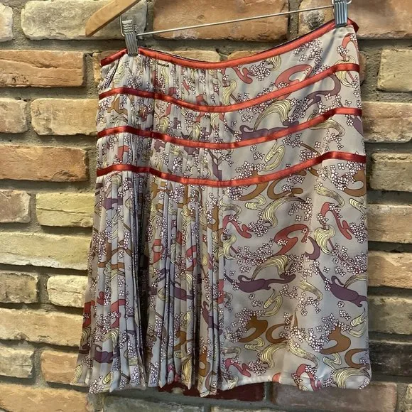 original penguin by munsingwear pleated gray floral silk skirt nwt Mrsp $250 10