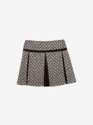 Patachou - Pleated Tweed Skirt - Black Ivory