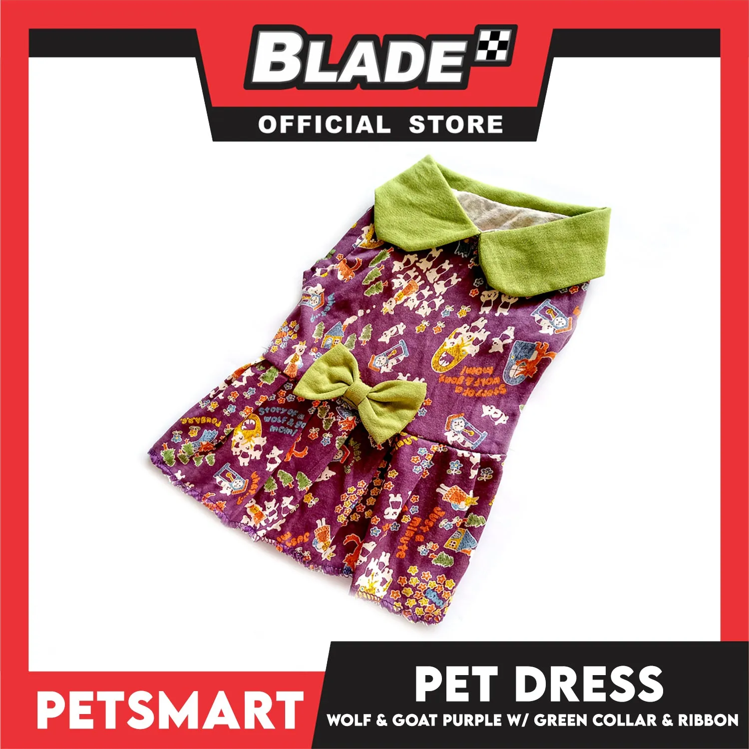 Pet Dress Wolf and Goat Design, Purple with Green Collar and Ribbon Color DG-CTN141XL (XL) Perfect Fit For Dogs And Cats