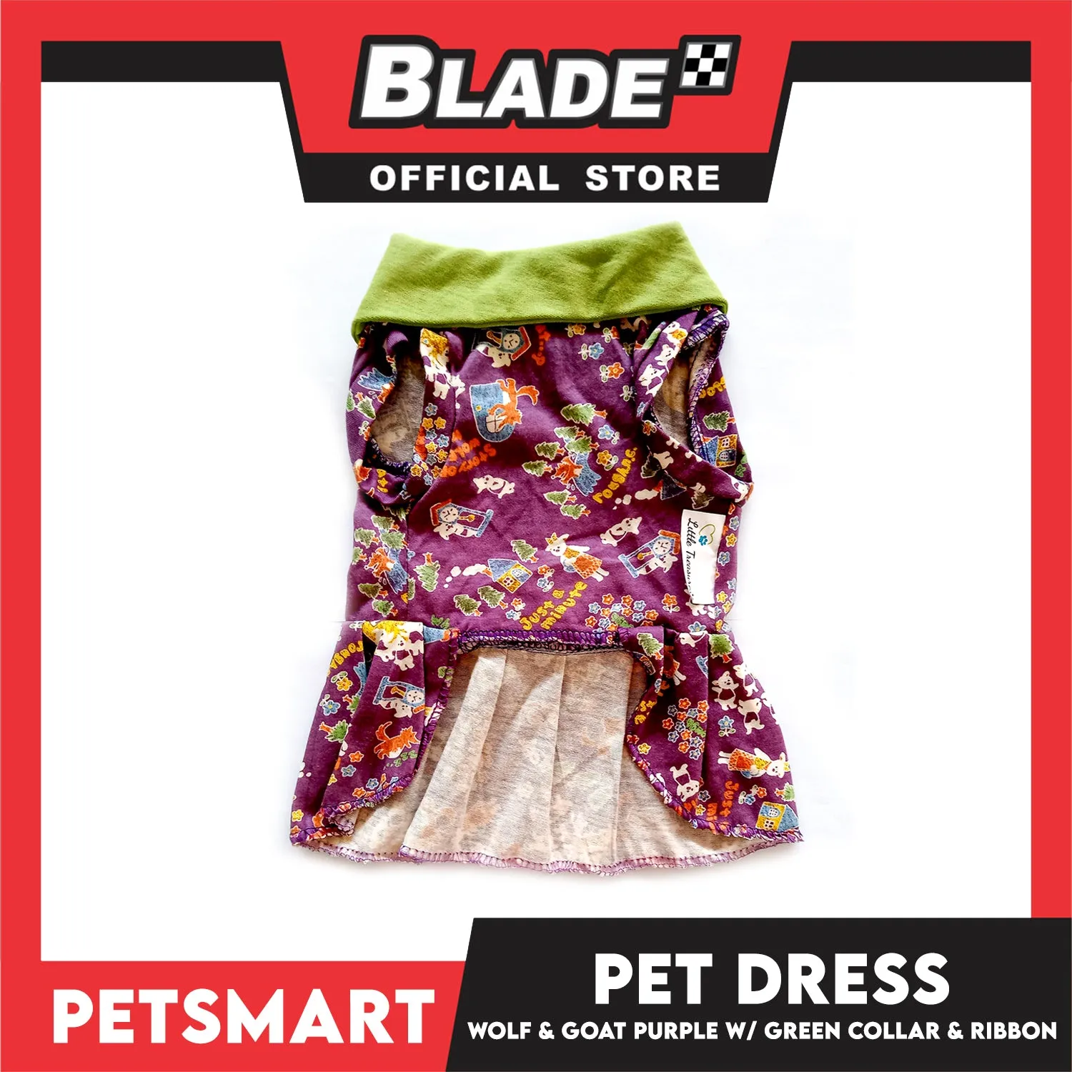 Pet Dress Wolf and Goat Design, Purple with Green Collar and Ribbon Color DG-CTN141XL (XL) Perfect Fit For Dogs And Cats