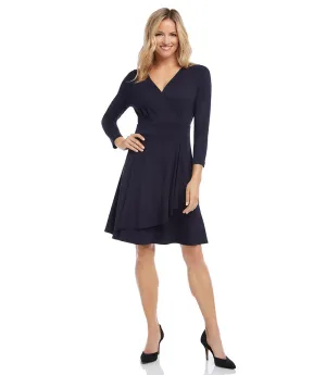 Petite Size Faux Wrap Drape Dress