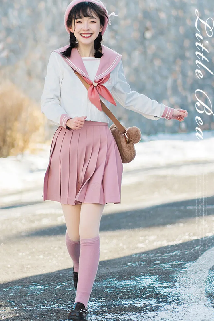 Pink College Style Sweet Japanese School Pleated Skirt