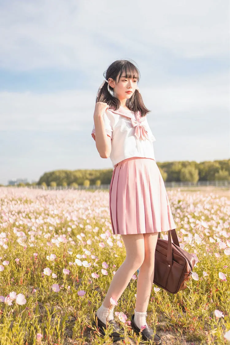 Pink College Style Sweet Japanese School Pleated Skirt