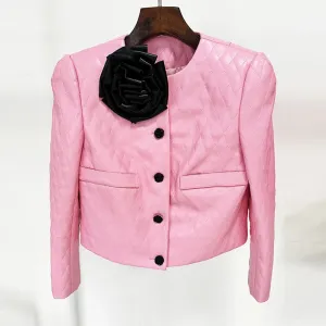 Pink Diamond Quilted Short Leather Jacket Leather Mini Skirt