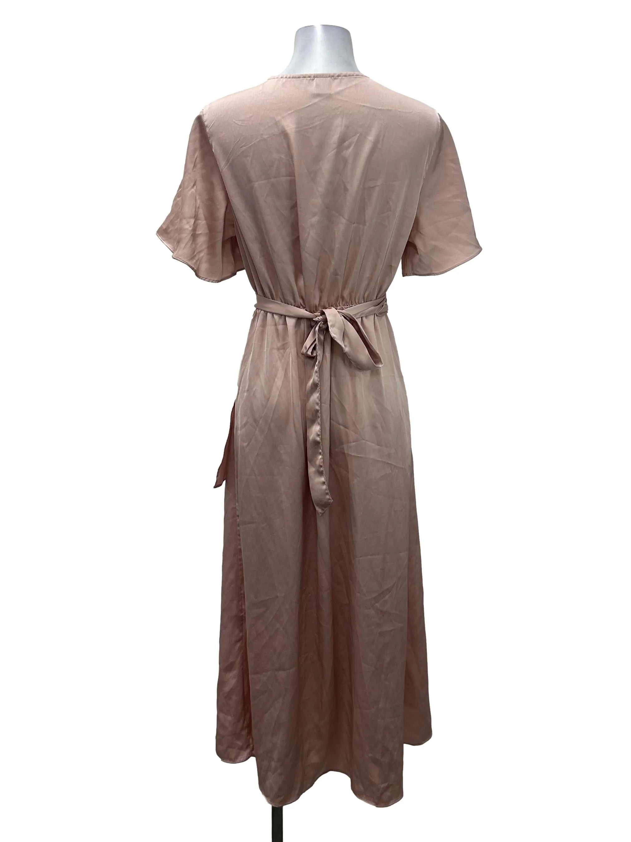 Pink Satin Wrap Dress