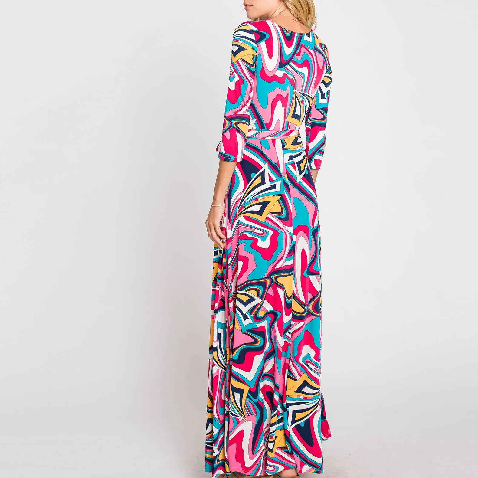 Pink Water Color Venechia Maxi Wrap Dress